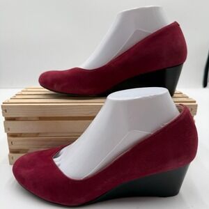 Vionic Wedge Antonia Suede Orthaheel Comfort Pump Burgundy Womens‎ Size 7.5